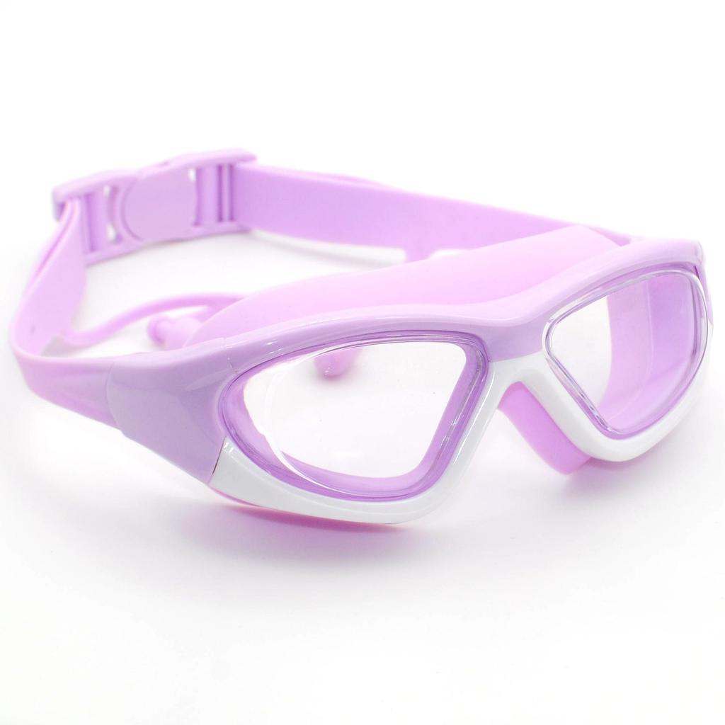 Kids' Large Frame HD Waterproof Anti-Fog Swim Goggles with Integrated Silicone Earplugs 5020