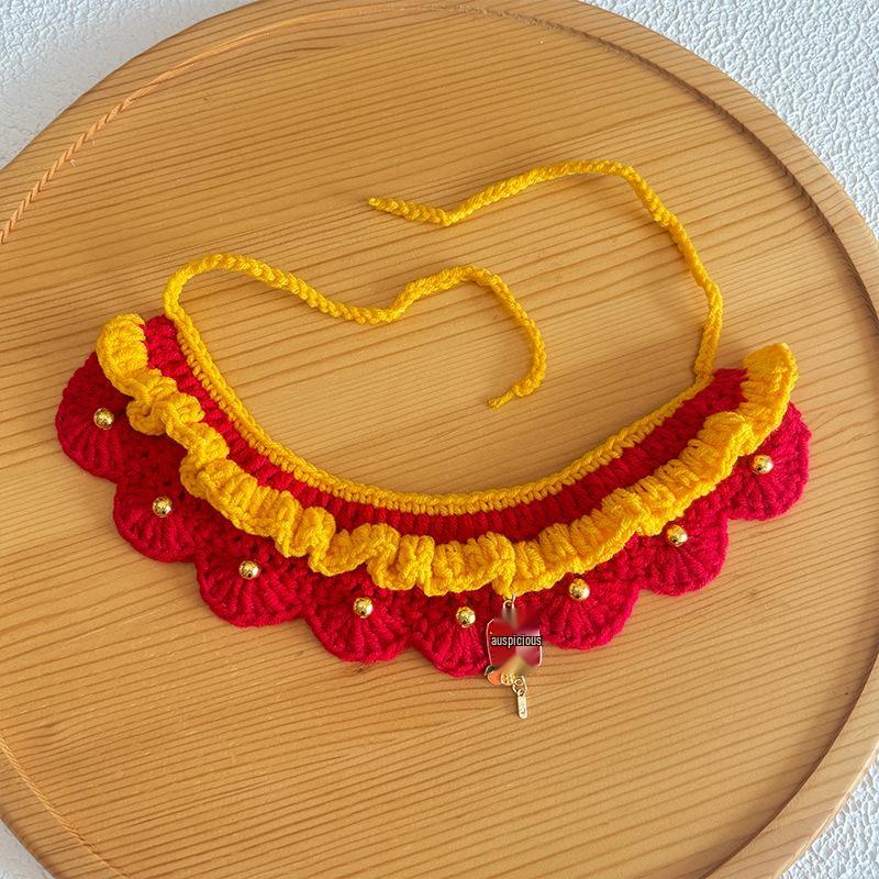 

Праздничный вязаный шарф для питомцев в китайском стиле - Новогодний воротник-бафф для кошек и собак One Size, Main Body 25cm