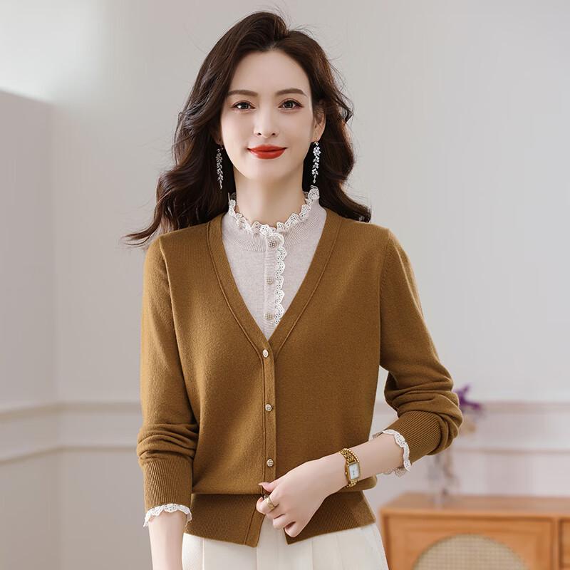 FENGXUN Women's Faux Two-Piece 100% Wool Knit Sweater