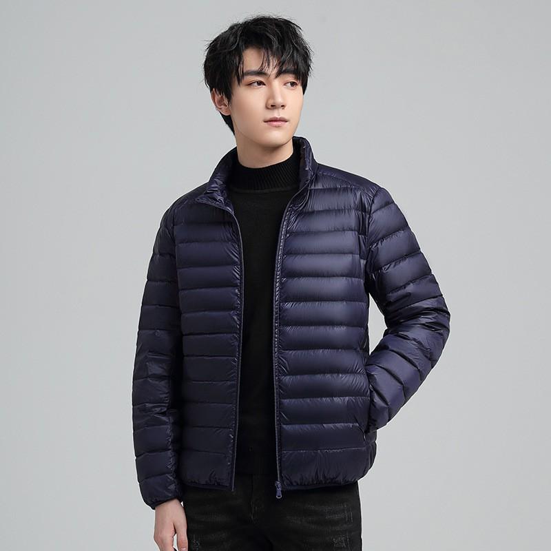 Mens Lightweight Short Down Jacket Hooded Stand Collar Winter Warm Outerwear 90% White Duck