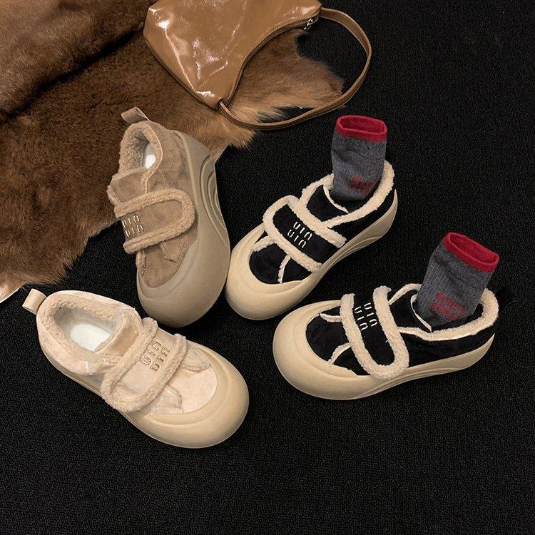 Lamb wool shoes ugly cute bread shoes big head casual shoes board shoes doll head velvet cotton shoes biscuit shoes women's shoes