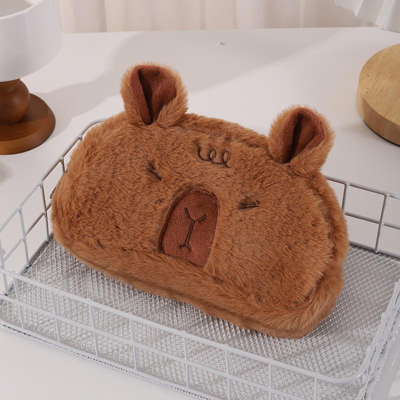 Plush Cute Capybara Pen Bag Funny Stationery Organizer Big Capacity Kids Gift