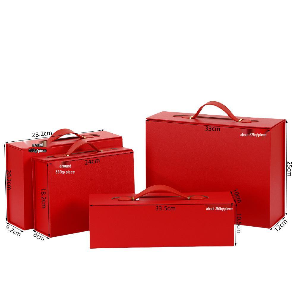 Mid-Autumn Festival High-End Red Wine Gift Box with Ribbon Handle