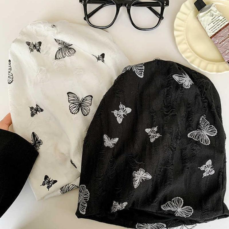 Butterfly Embroidery Pile Hat Autumn and Winter New Hat Women's Retro Versatile Thermal Headgear Show Face Small Cold Hat