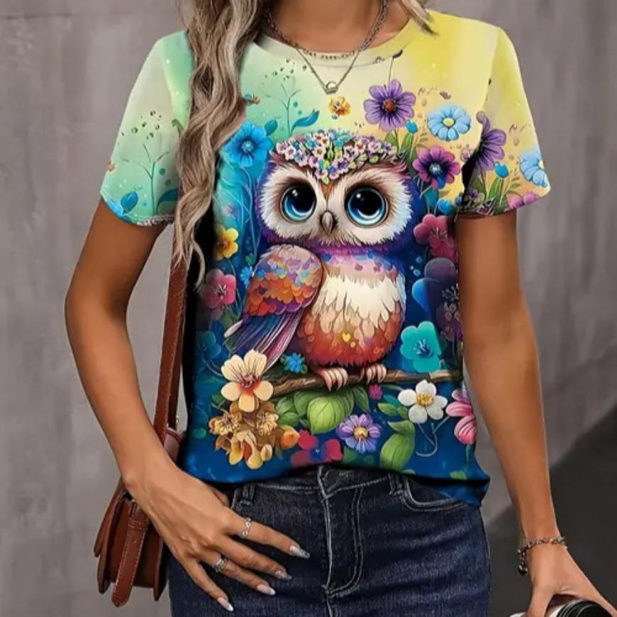 Summer Women's Casual Animal 3D Print Women's Round Neck Short Sleeved T-shirt