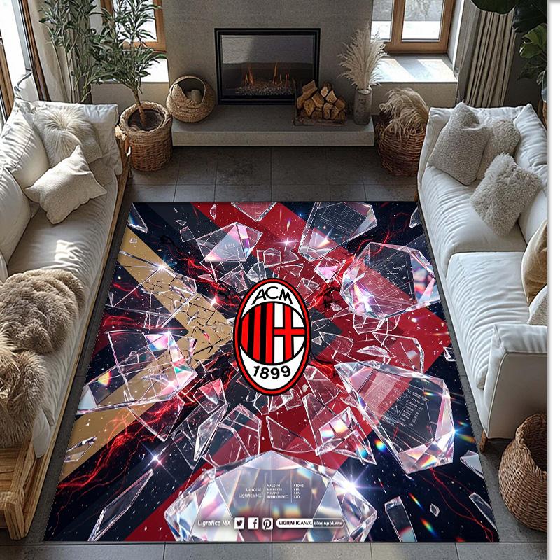 Tappeto in Flanella Stampato AC Milan Antiscivolo Morbido Poliestere Tappeto per Pavimento Tappetino Decorativo da Interno per Camera da Letto Soggiorno Divano Sala Giochi Decorazione Casa