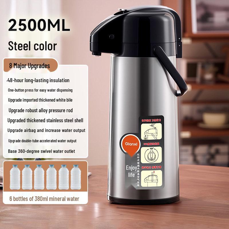 Giant Press-Type Hot Water Kettle with Large Capacity, Double-Tube Glass Liner for Household or Tea Room