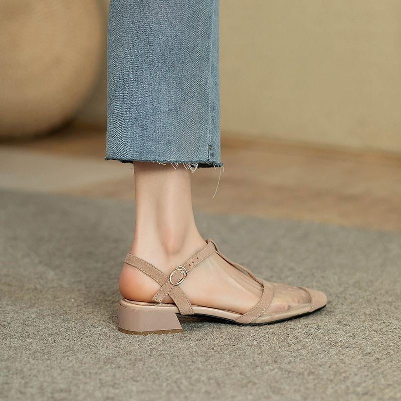 Modische Schnürsandalen für Damen Casual Klar Transparent Sommer 2025 Komfort Geschlossen Schwarz Damenschuhe mit Mittelhohen Absätzen