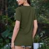 Damenmode Rundhals T-Shirt Farbe Lockerer Schnitt Kurzarm Oberteil