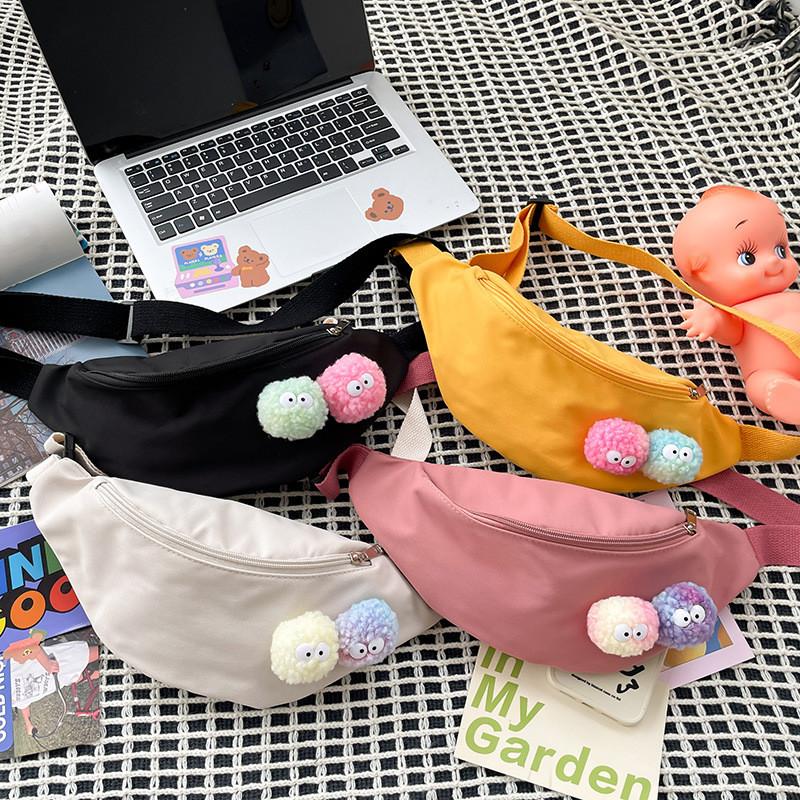 Canvas Cute Elf Ball String Bag With Zipper Closure For Casual Daily Use