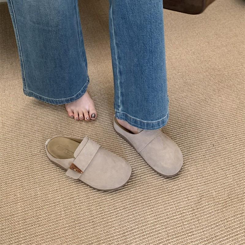 Version! Retro Belt Buckle Thick-soled Birkenstock Bag Head Half Slippers Women's 2025 Spring and Autumn Mori Lazy Boken Shoes