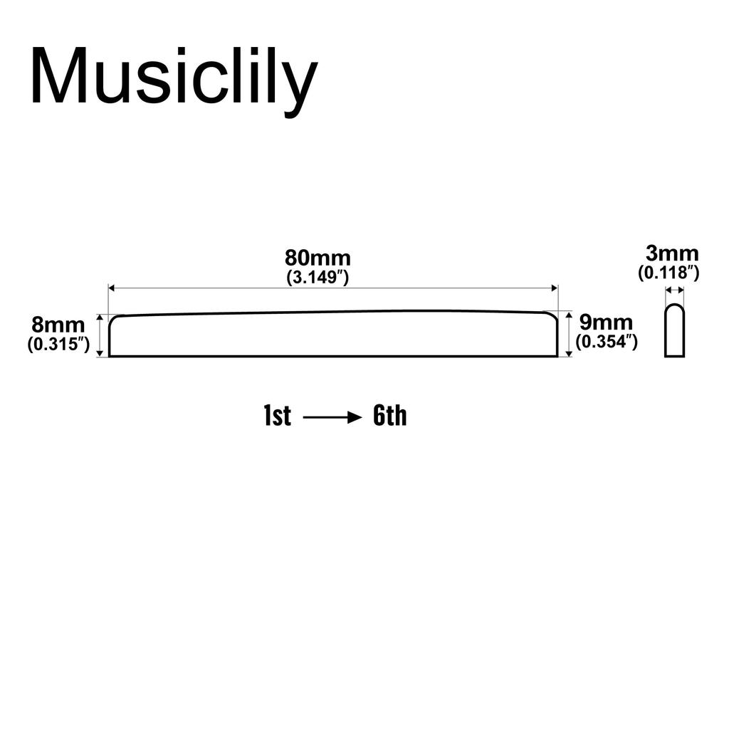 Musiclily DJ-04 Knochensättel für Konzertgitarre, 80x3x9mm (2er-Pack)