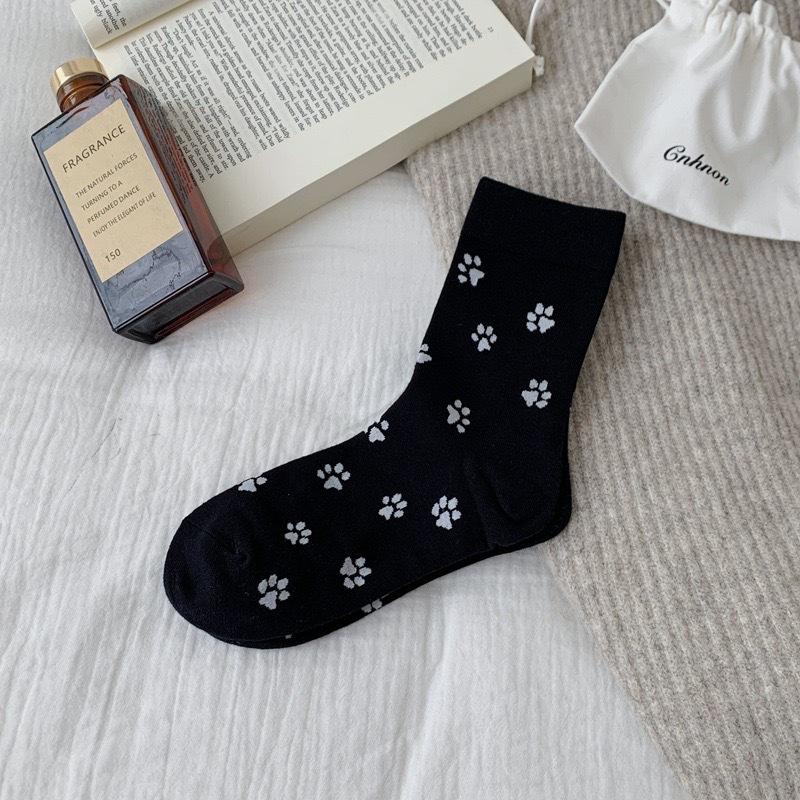 

Women s Cartoon Pattern Cat Paw Print Cotton Socks, Trendy Mid-calf Socks, School Style, Versatile and Simple Dog Paw Socks 1 pair чёрный