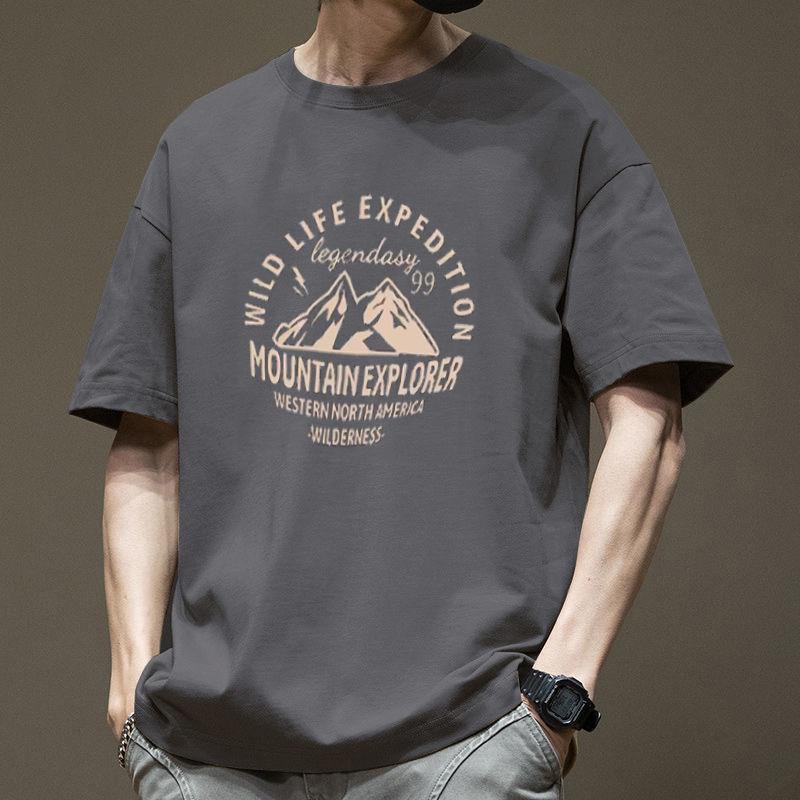 

Мужская футболка oversize American Retro Cotton 2024 года — свободная, модная, с коротким рукавом, летняя базовая модель XXL