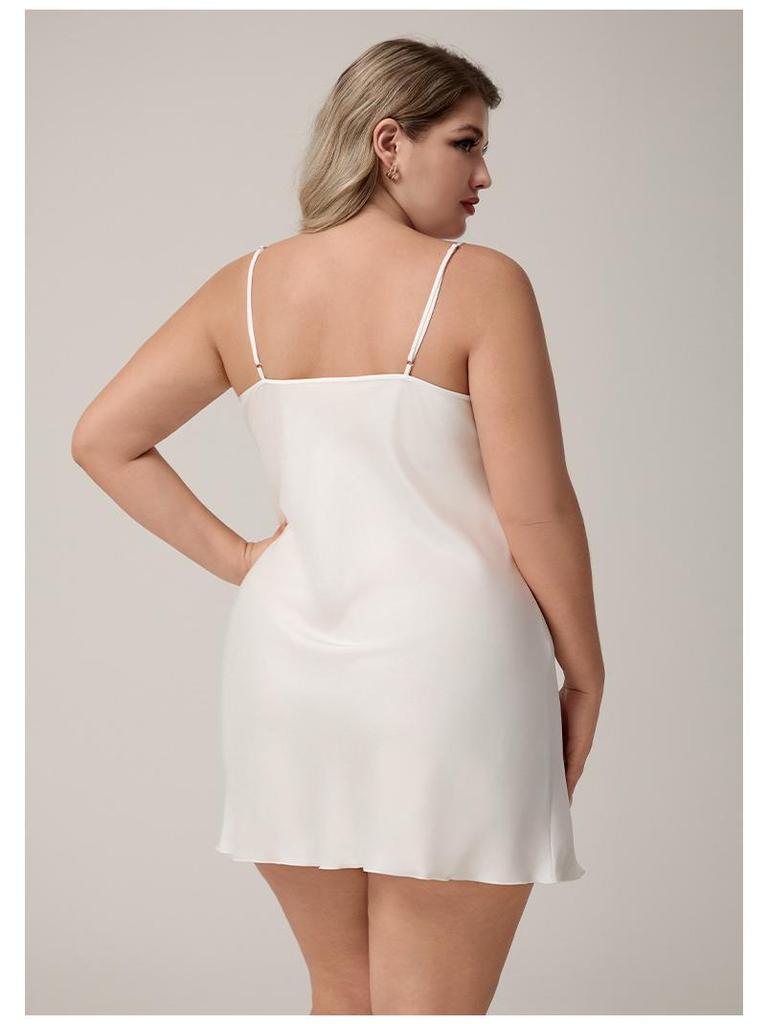 Yaoting Plus Size Satin Lace V-Neck Spaghetti Strap Nightgown for Women