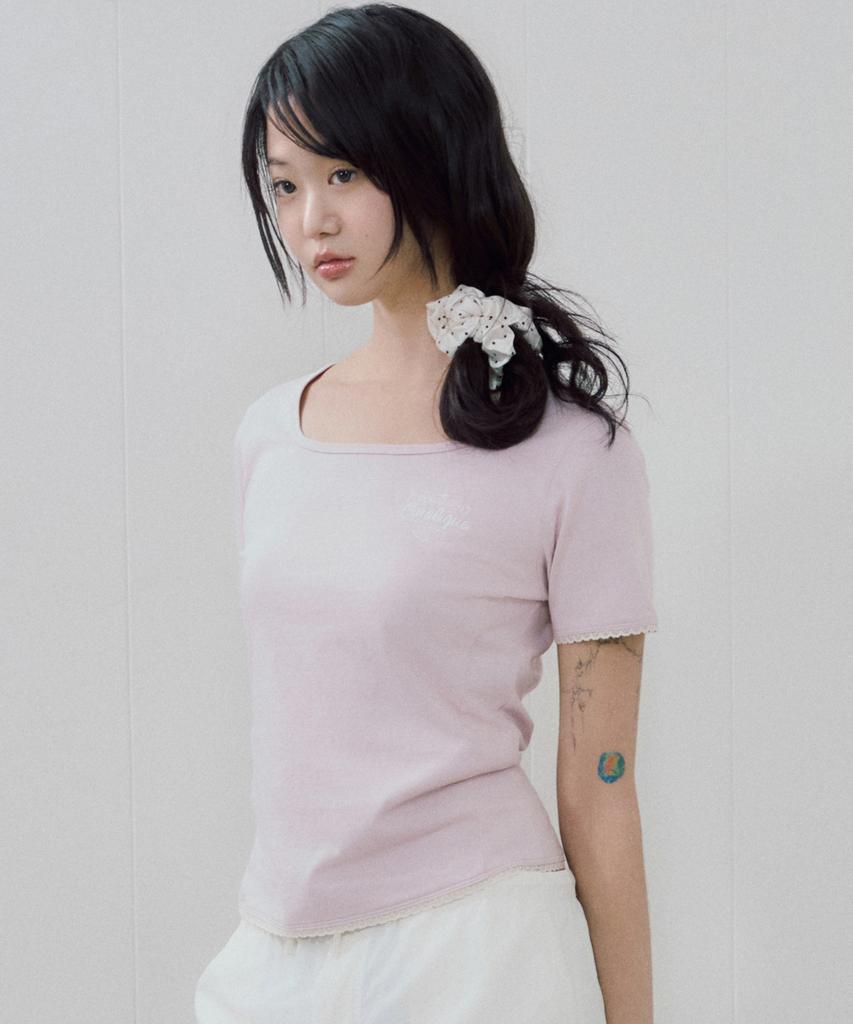 Kolallikeu Pure Backstring Solid T-Shirt Light Pink