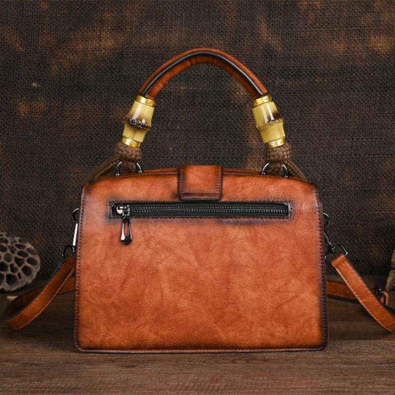 Johnature Vintage Luxury Handbag Handmade Leather Carved Women Bag Versatile Female Shoulder & Crossbody Bags