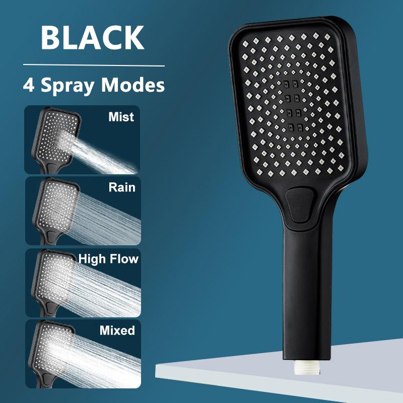 Adjustable 3-Spray Modes Large Panel Plastic High-Pressure Showerhead Silicone Nozzle SPA Massage Bathroom Faucet Accessory for (Black,ABS Plastic+Silicone) чёрный