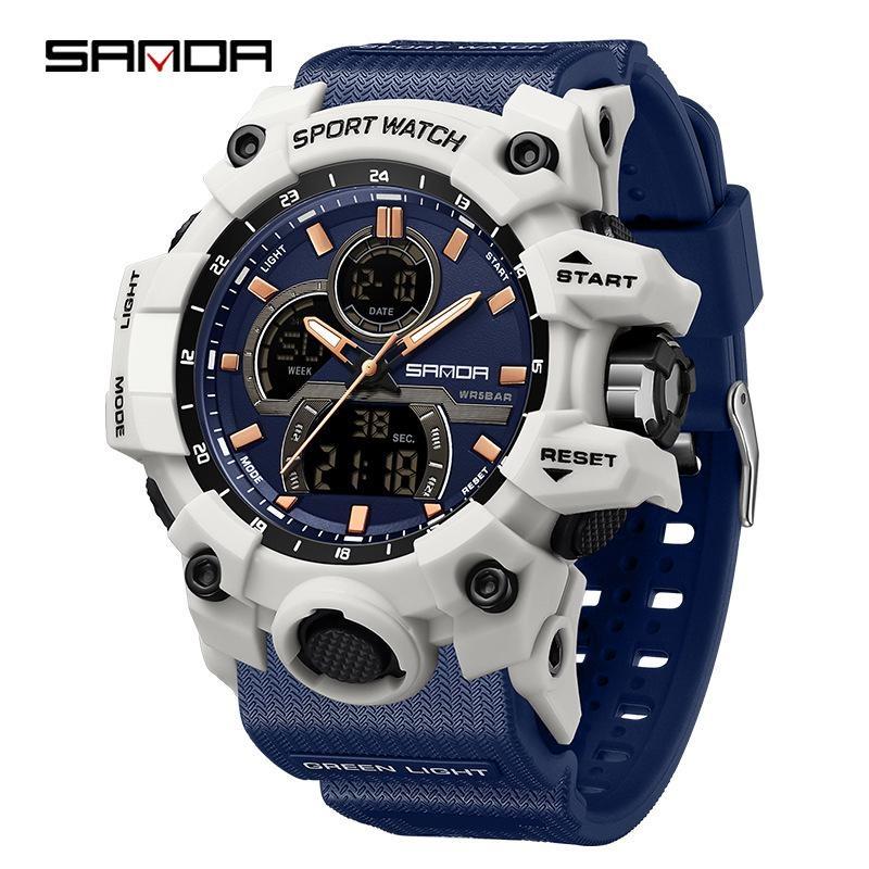 SANDA Multifunctional Military Watch for Men Dual Display Digital Waterproof Luminous Mens Wristwatches Quartz Clock Sport Watches