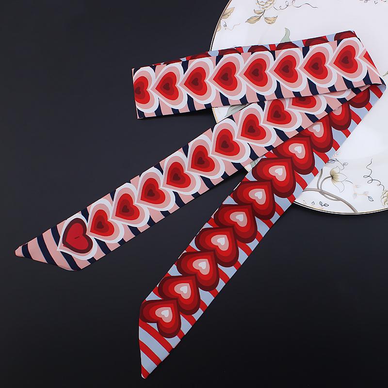 120cm Striped Love Double-layer Simulation Silk Scarf Twill Scarf Small Neck Scarf Tied Hand Small Ribbon Tied Bag Silk scarf