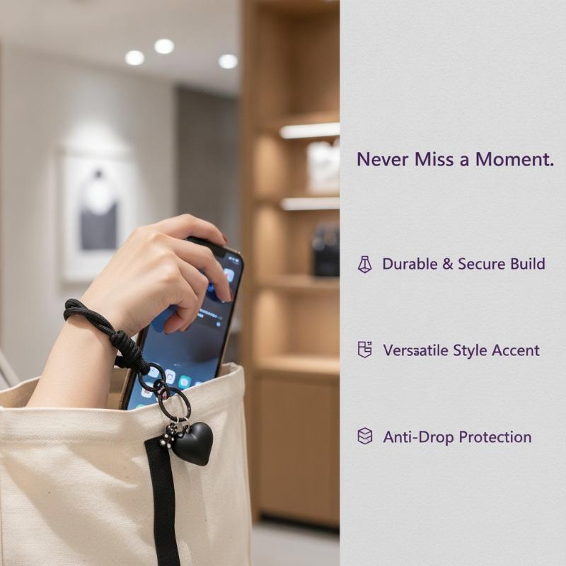 1Pc Silver Black Heart-Shaped Bear Charm For Mobile Phone Hanger Cute Mobile Phone Wristband With A Tie String
