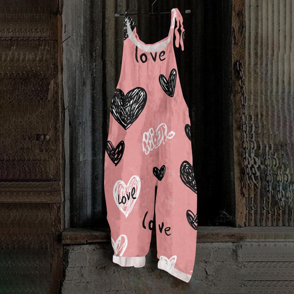 Damen Herzförmiger bedruckter lässiger lockerer Retro-Overall Baumwolle und Leinen Einteiler Hose