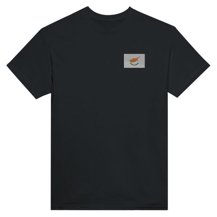 Tričko - PIXELFORMA - Drapeau de Chypre - Broderie Noir - 100% bavlna - Coupe Classique