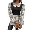 Women's Summer Short Bubble Sleeve Patchwork Button Plaid Irregular Shirt