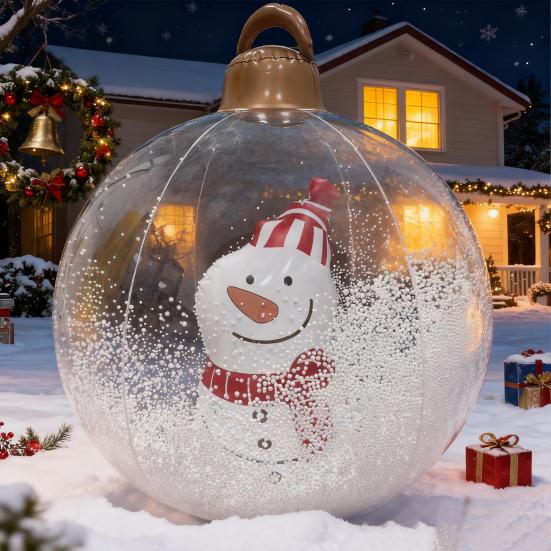 Boule de Noël Gonflable Transparente avec Lumières Décoration de Noël Extérieure en PVC Ornement Flocon de Neige Rempli de Mousse Fausse Boule de Cristal pour Décor Festif