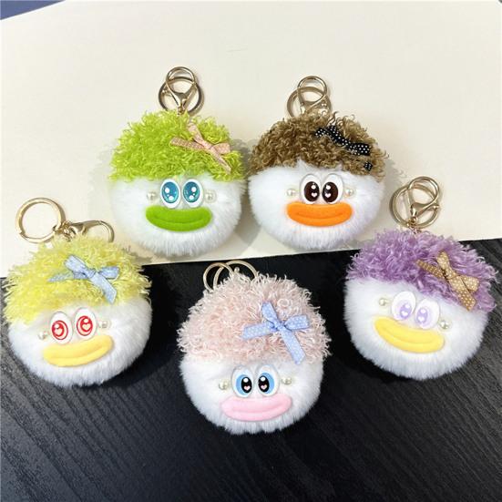 Cartoon Key Accessory Curly Hair Head Keychain, Plush Keychain with Metal Clasp, Plushie Holder Backpacks Handbags Keys Decorative Pendant for