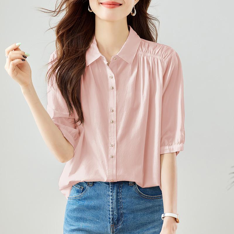 Lapel Single-breasted Temperament Lady Shirt Summer New Shoulder Pleated Design Niche Top