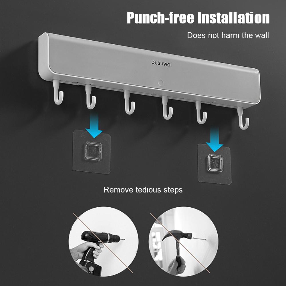 Wall-Mounted Punch-Free For Bathroom Door  Clothes Key Organizer With Hook Storage Rack Shelf Storage Box