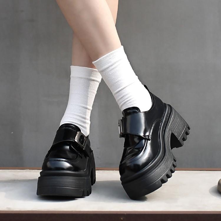 Small leather shoes women's 2025 autumn new British style platform round head versatile heightening loafers thick heel JK single shoes