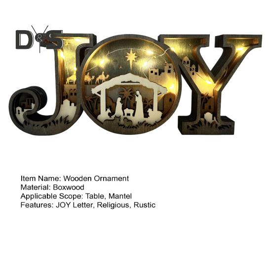 Julkrubba Ornament Trä Bokstaven JOY Bordsdekoration Rustik Religiös Bordsmantel Prydnad Gåva till Familj och Vänner