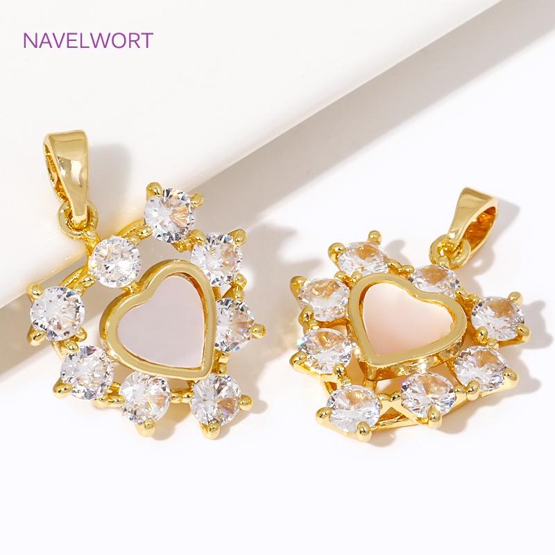 Luxury Shiny Zircon Charms Pendants 18K Gold Plated Brass Heart Pendants For Jewelry Making Supplies DIY Necklace Accessories