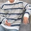 Fashion Korean Striped Loose Knitted Pullovers Autumn Winter Contrasting Colors Men's Clothing O-Neck Casual Vintage Sweaters