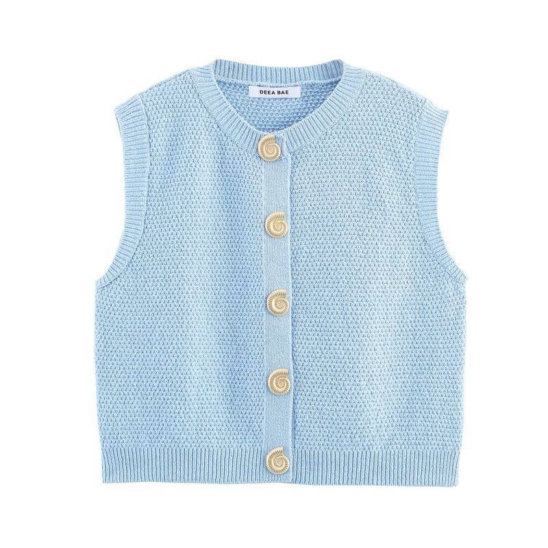 Kaslead New Women Clothes Western Style Gold Button Decorative Texture Knitted Vest Style Top 6771061