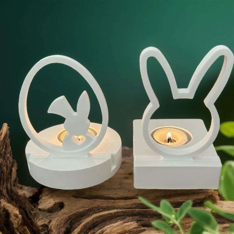 Easter Rabbit Silicone Moulds Eggs Rabbit Candle Holder Epoxy Resin Casting Moulds for Candle Holder DIY Home Decoration