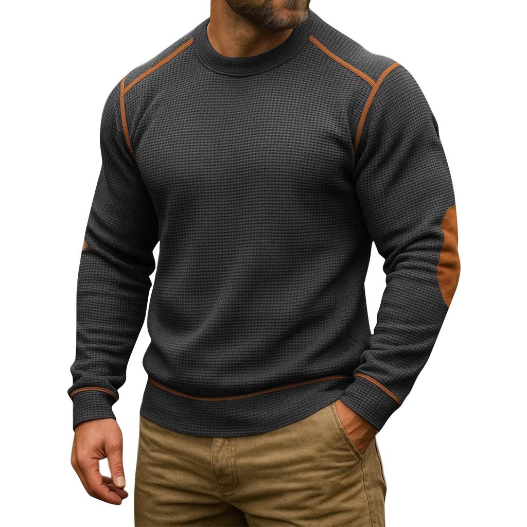 Men's Solid Color Round Neck Long Sleeve Tops Men's Sports Large Size Casual Round Neck Tops