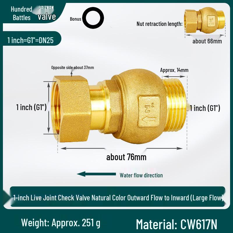Full Copper Vertical Union Check Valve, Large Flow, Male/Female Thread, Anti-Backflow, Water Meter One-Way Valve, Water Pipe Backflow Preventer