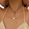 Starfish Pendant Necklace Female Long Seaside Vacation Style Collarbone Chain Accessories Gold Shell Pearl Decoration
