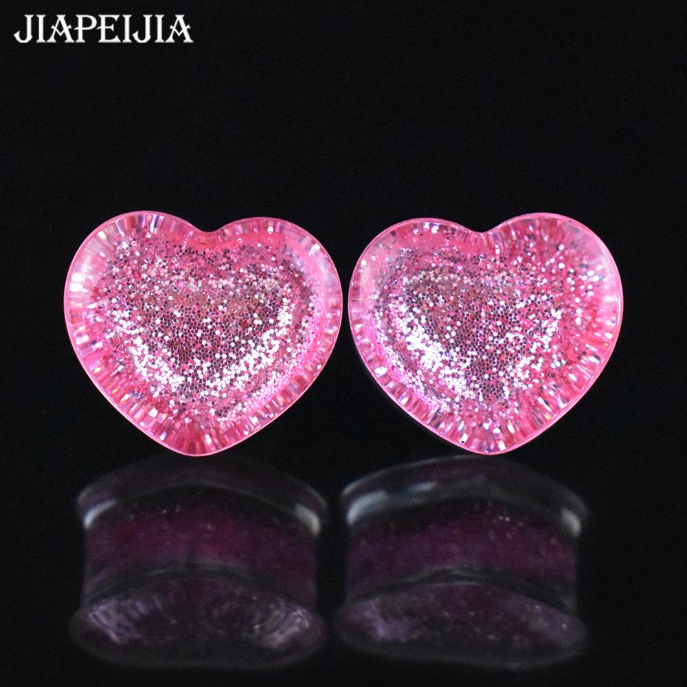 2pcs 6-50mm Twinkle Heart-shaped Ear Plug Tunnels Gauges Ear Stretcher Body Jewelry for Women Men