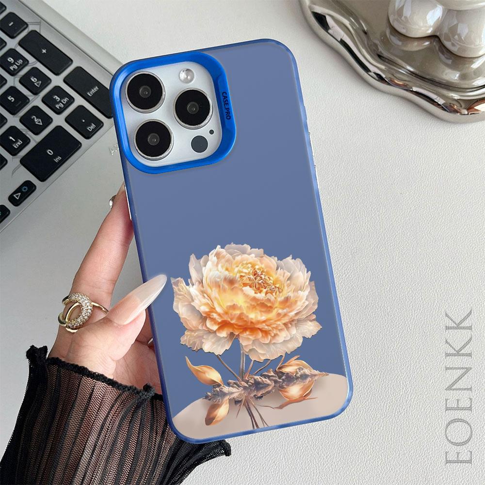 Luxury Lotus Flower Anti-drop Armour Case For iPhone 16 Pro Max 15 14 13 12 11 Pro XR XS X 7 8 Plus Lens protect plating Cover