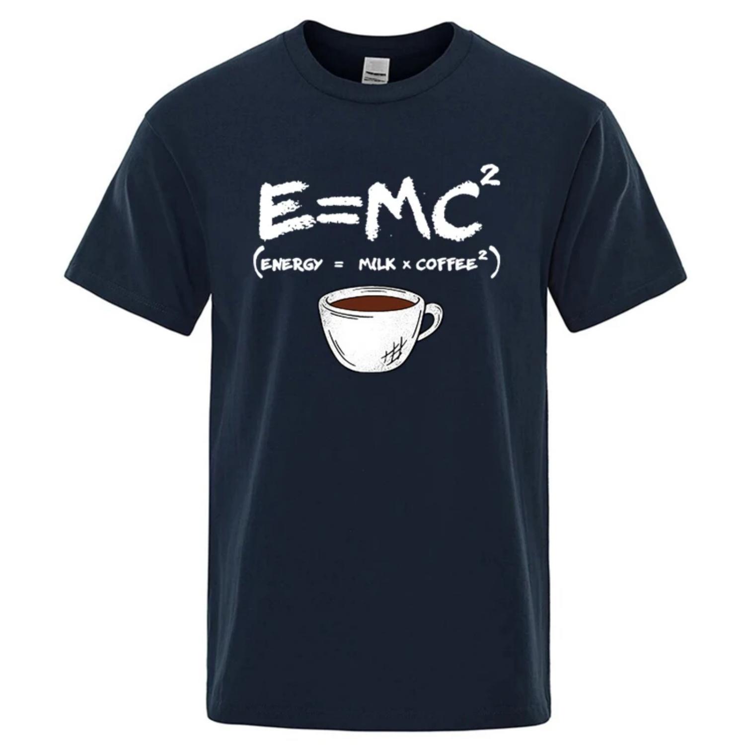 Funny Energy=Milk+Coffee Print T-shirt Men Women Summer Cotton Clothing Casual Fashion Round Neck Short Sleeved Tee Streetwear S чёрный