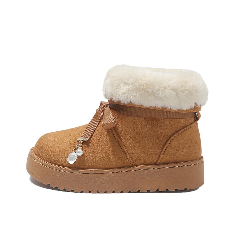 Winter thickened cotton boots new warm fur integrated short thick-soled snow boots bow-turned warm boots