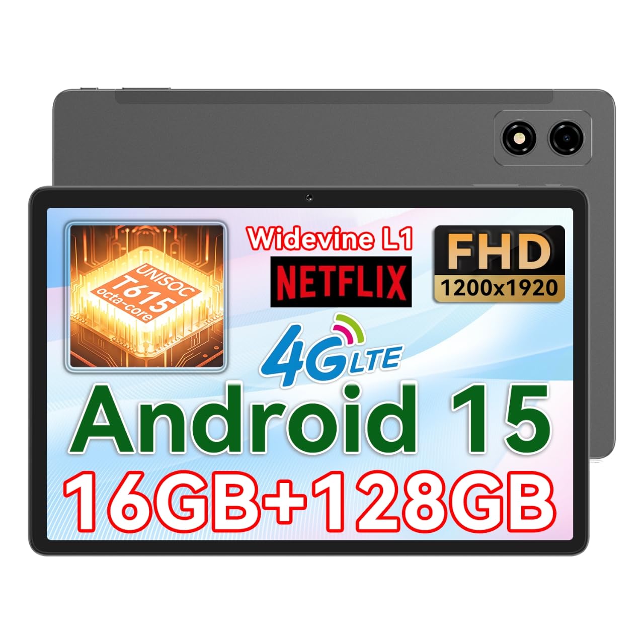 

Планшет Android 15 з 4G BNCF Bpad 10 Unisoc Widevine L1 FHD IPS 1920x1200 Розділений екран Бездротовий Сірий 10-дюймовий LTE, 4G, T615, 8-ядерний, 16 ГБ+128 ГБ, сірий колір