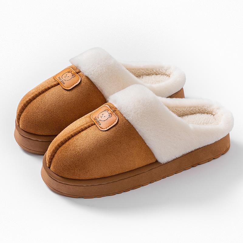 Cartoon bear cotton slippers autumn and winter thick-soled comfortable home warmth half a pack of snow boots couple cotton shoes
