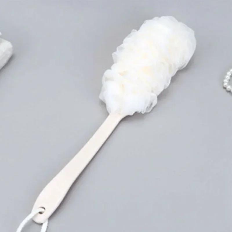 Home Bathroom Long Handle Shower Brush Back Bath Shower Scrubber Body Soft Mesh Scrub Powder Puff Clean Own Bath Back Brush Tool