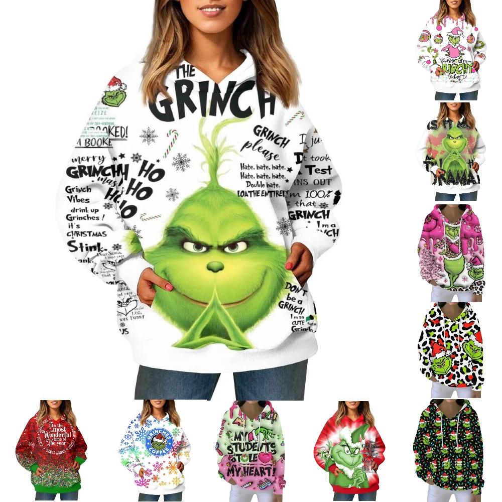 Fashion Men Women's Hoodies Christmas Green Fur Monster Print Pullover Cartoon Casual Sweatshirt Hoodies Long Sleeve Clothing
