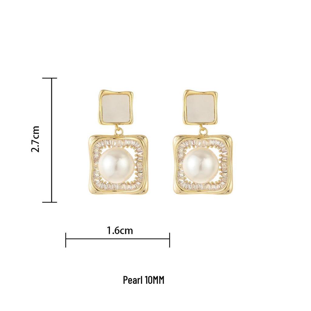 Retro Geometric Square Pearl Zirconia Earrings - Elegant Fashion Drops
